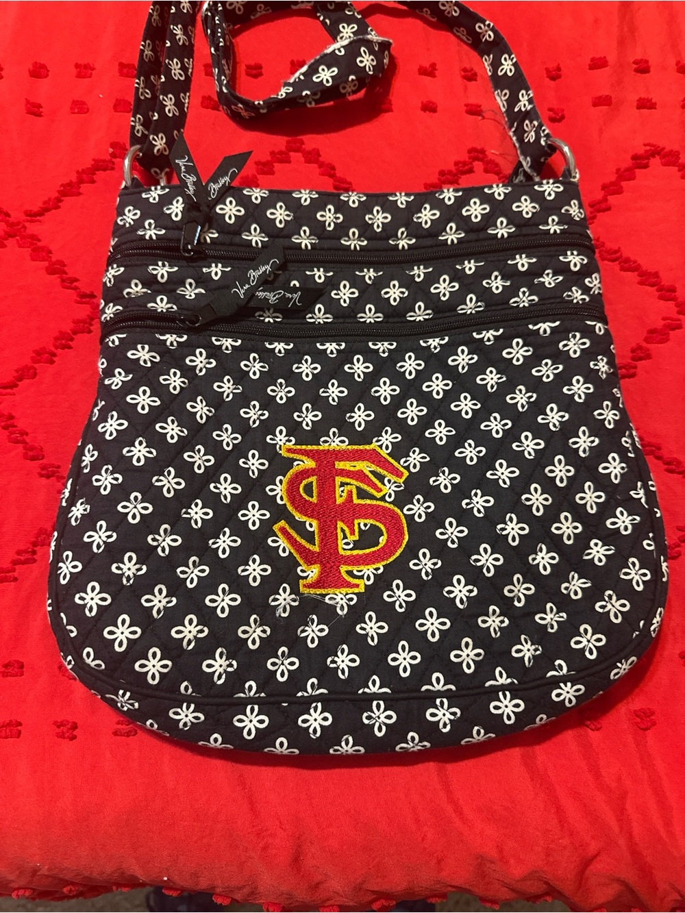 Vera Bradley Black Florida State Seminoles Embroidered Quilted Crossbody Bag